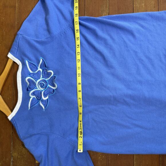 BOB MACKIE Wearable Art Blue Embroidered Cardigan Sweater Cutout Floral Granny S - Picture 12 of 16